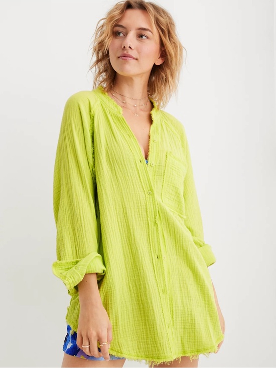 aerie Other - aerie Neon Lime Gauze Button-Front Swim Coverup